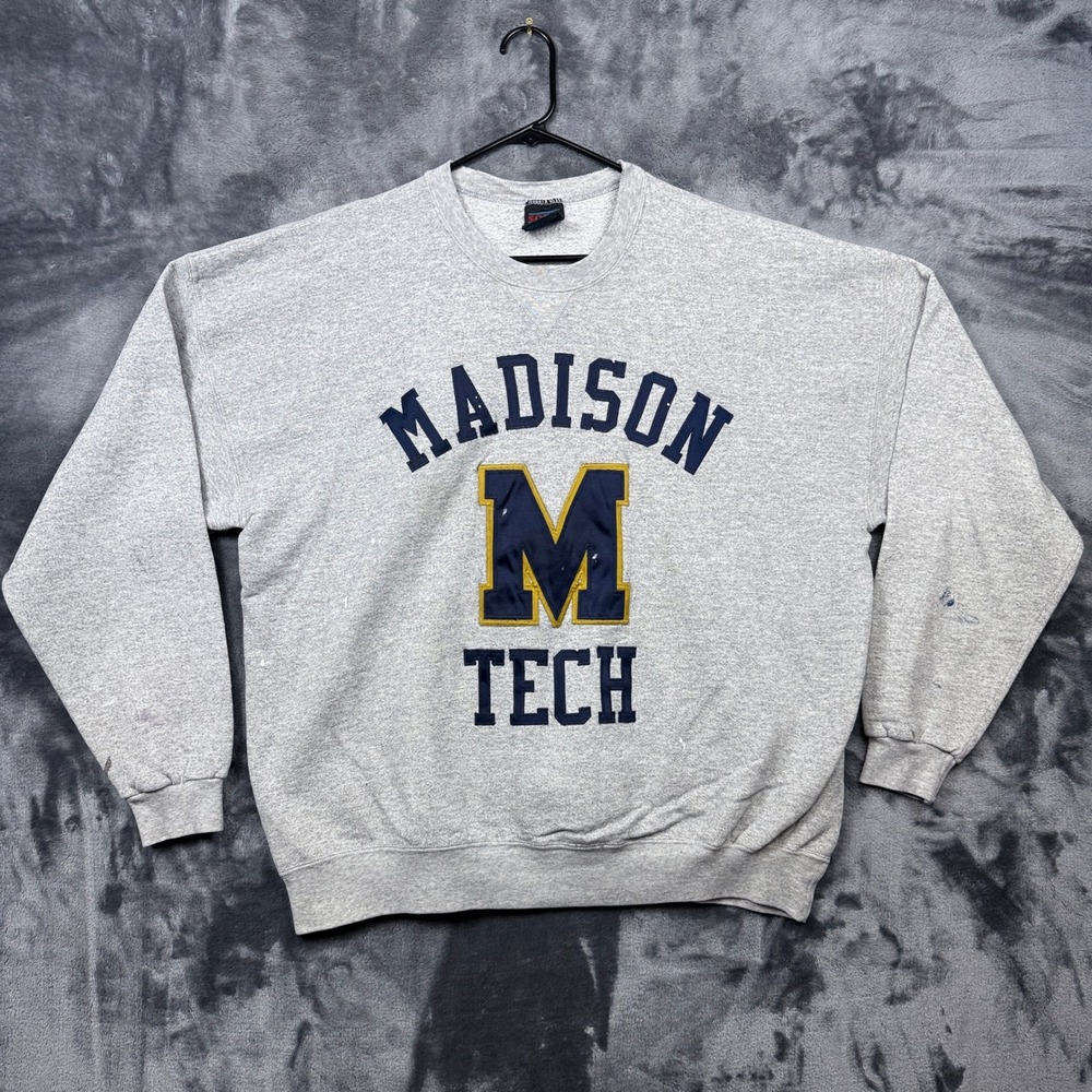 Soffe Sweatshirt Mens XXL Grey Madison Tech Embroidered Crew Neck Fleece Top